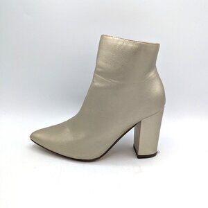 Lulus Pearl Iridescent White Gold Zip Up Booties Size 8 (38) Ankle Boots Pointed